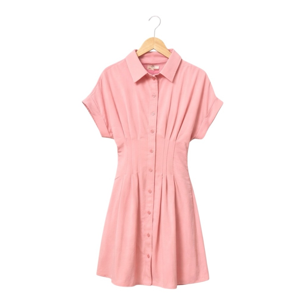 Entro Pink Fit & Flare Mini Dress Dolman Sleeve Button Front A-Line NWT Sz S - Picture 5 of 6